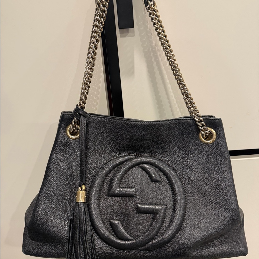 Gucci Black Leather Chain Shoulder Bag